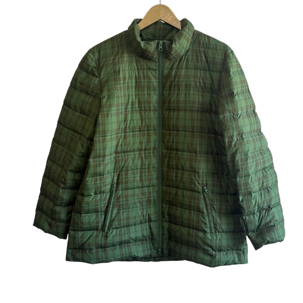 J. Jill Size Large Green Plaid Down Filled Puffer Jacket‎ Outdoor Travel Winter